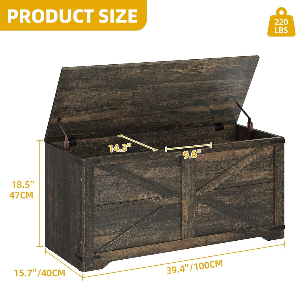 DWVO Wooden Storage Bench, Farmhouse Storage Chest with Safety Hinges, Entryw...