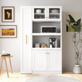 Farmhouse Kitchen Pantry Cabinet with 4 Doors, Multi-Functional Pull-Out Multi-Tier Storage Shelves, Pantry Organizer and Storage for Kitchen, Dining Room, Cupboard (White)