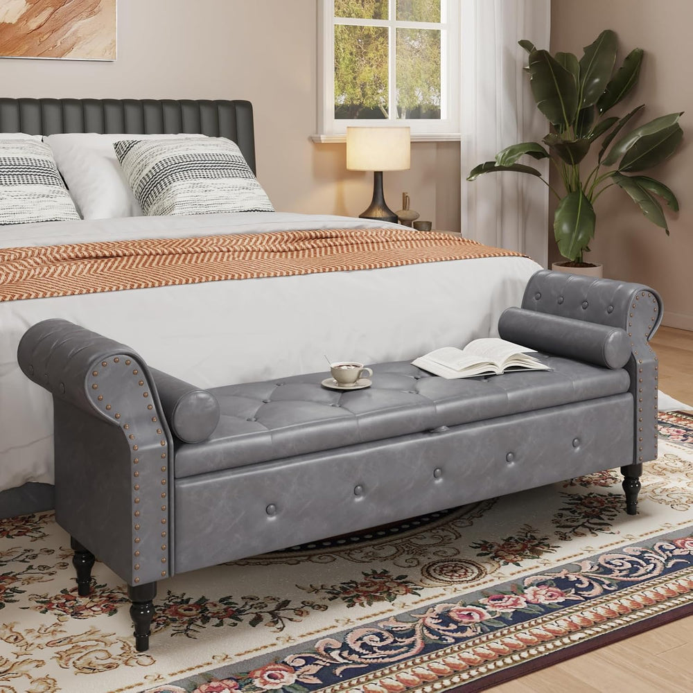 FiveWillowise 65" End of Bed Storage Bedroom Bench with Storage,Faux Lea...