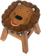 Lion Hand-Carved Acacia Hardwood 11 inch Decorative Animal Foot Rest Step Stool