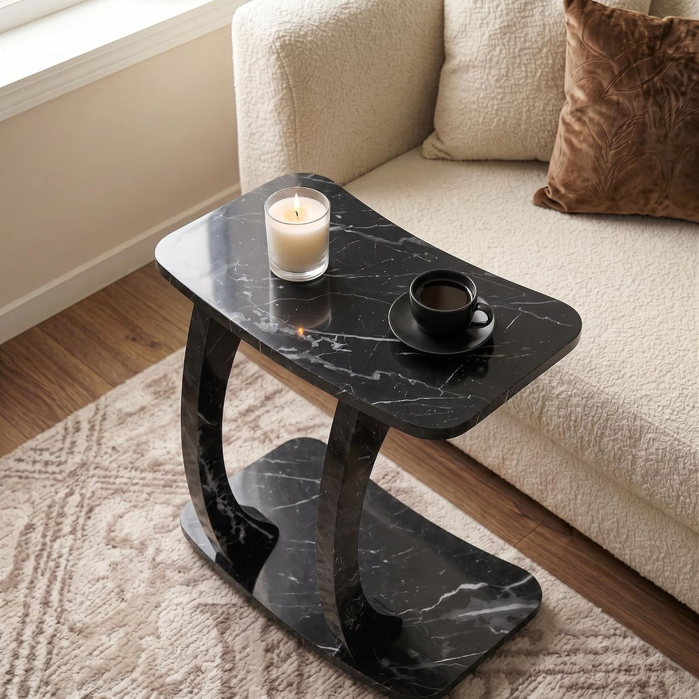 Modern C-Shaped Side Table, Curved End Table for Couch, Sofa & Bed,