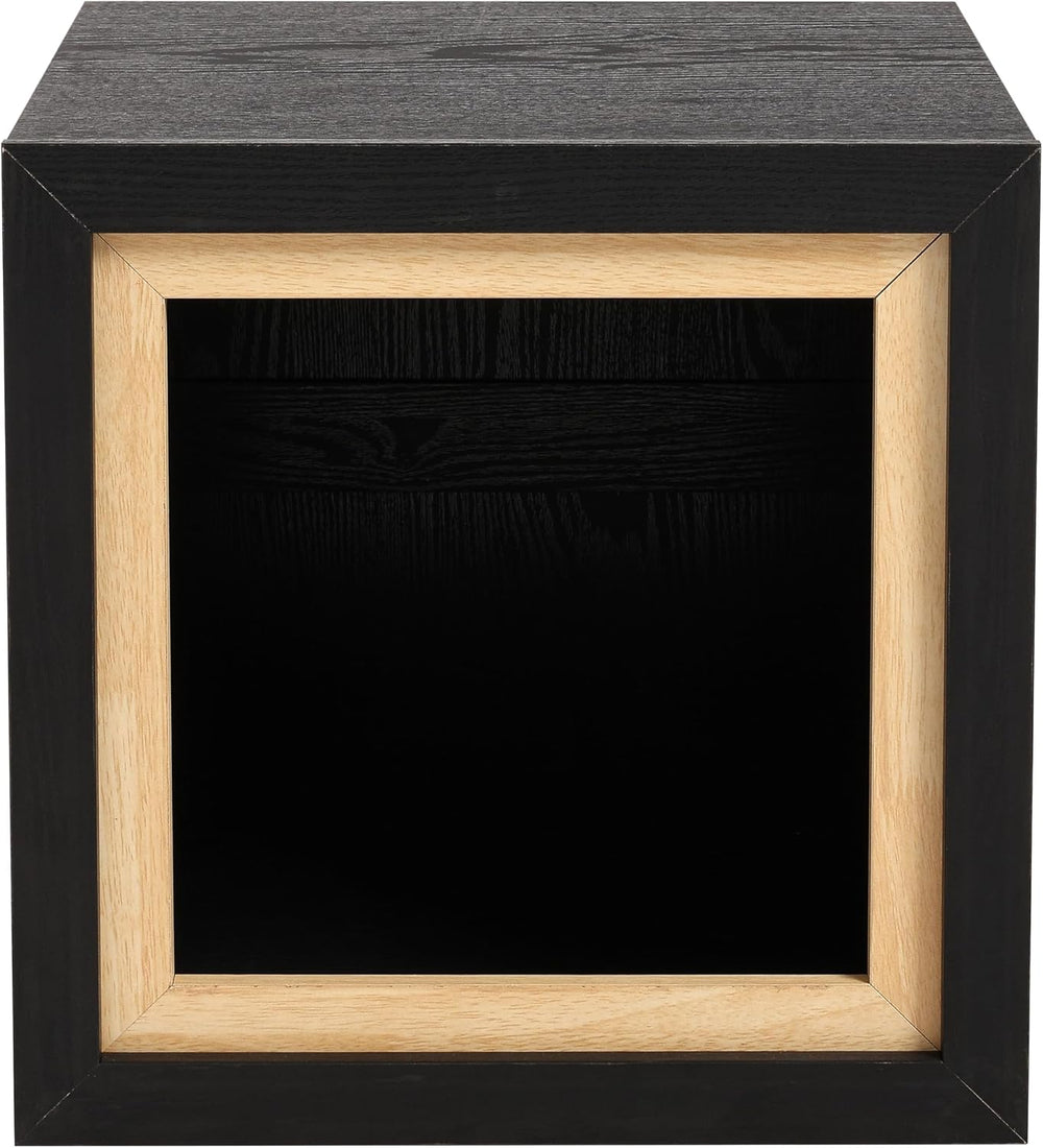 Aoikax Modern Cube End Table with Open Center Shelf, Geometric Wood Side Tabl...