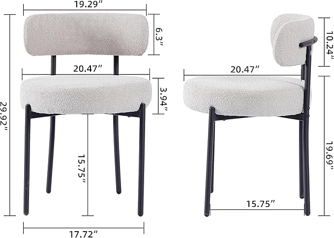 DYHOME Light Grey Boucle Dining Chairs Set of 6, Mid Century Modern Upholster...