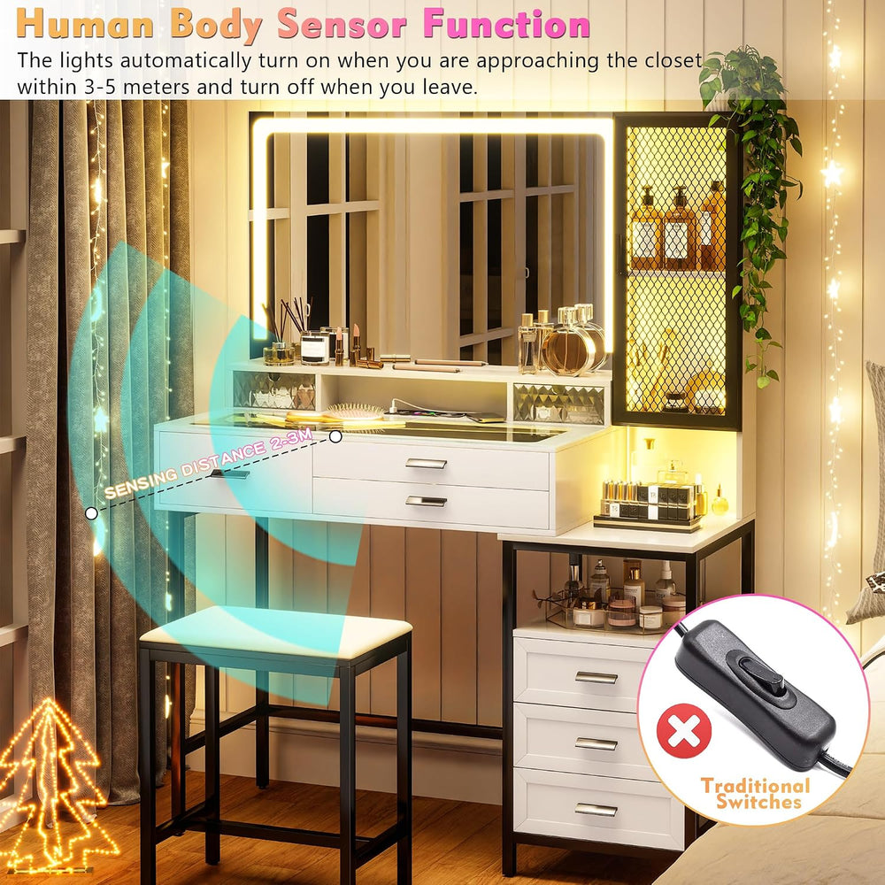 Lvifur RGB Vanity Desk - with Mirror and Lights,7 Dynamic & 24 Static Dim...