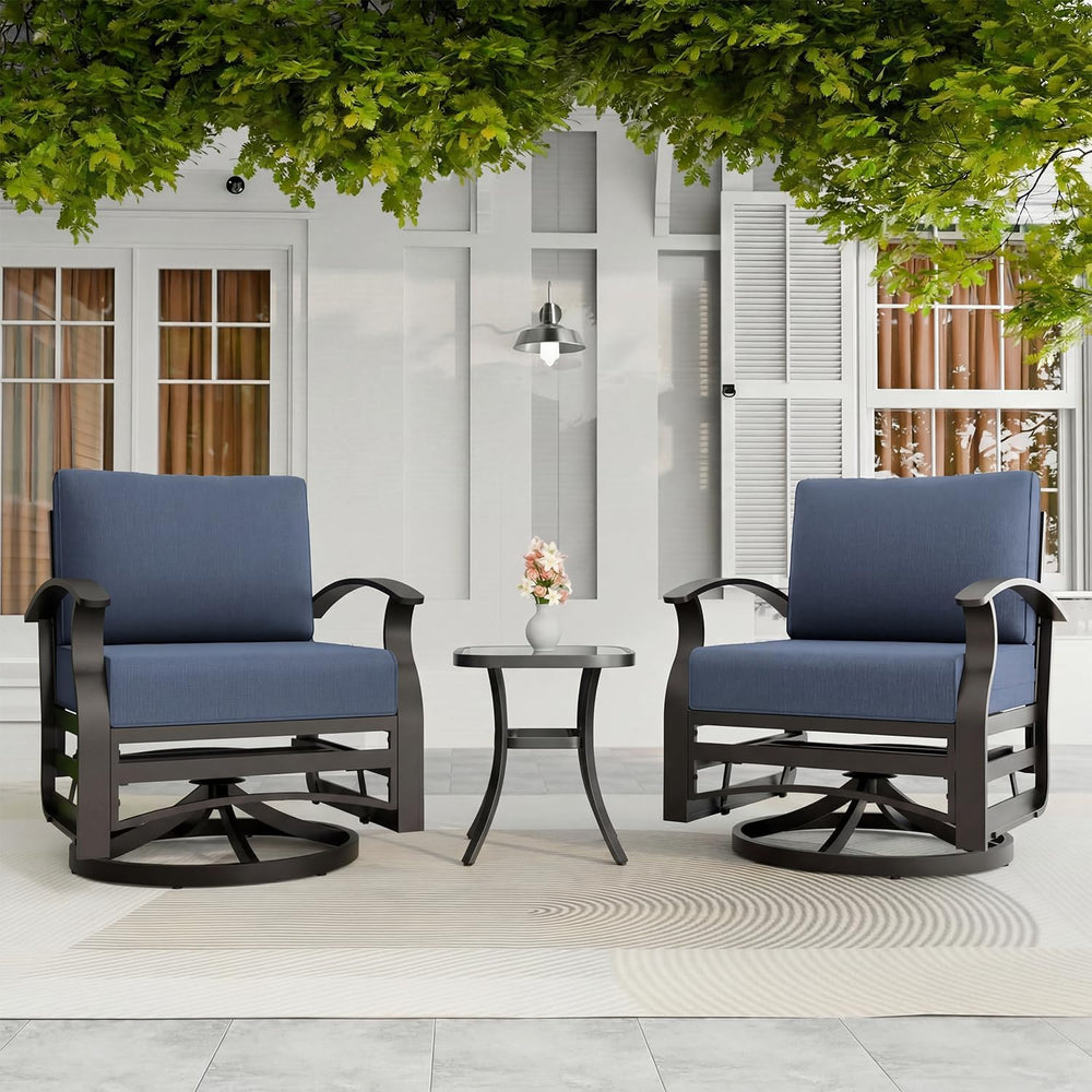 3 Piece Aluminum Swivel Rocking Chair Set, Outdoor Patio Swivel Gliders Chair...