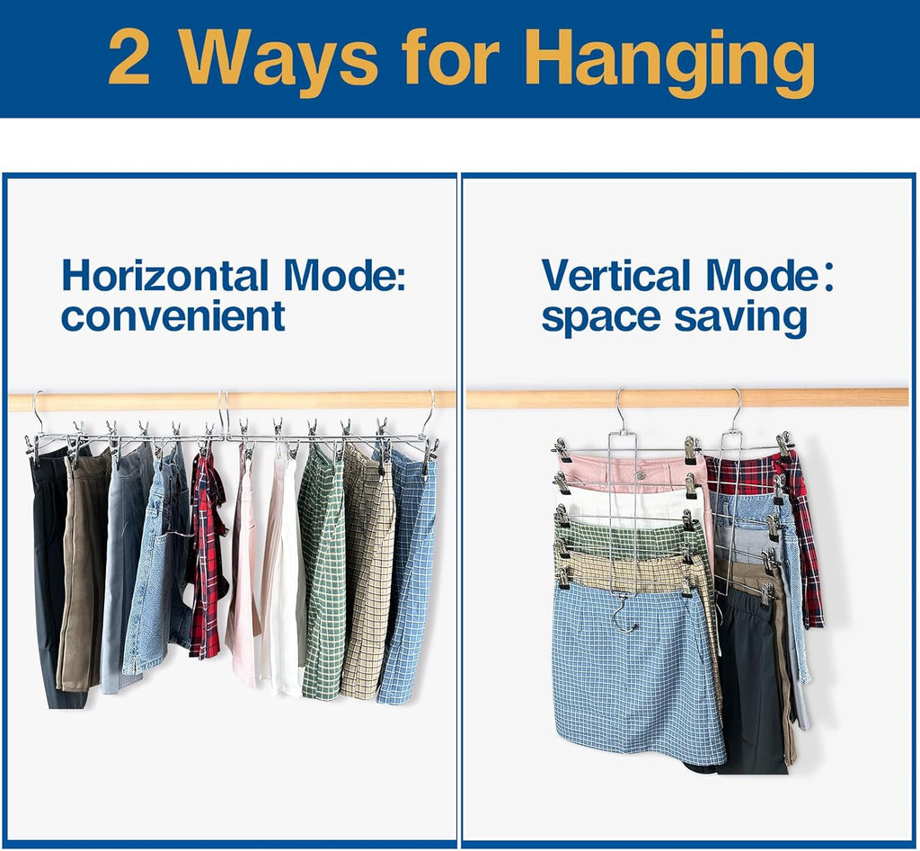 3 Piece Skirt Hanges Space Saving, Pants Hangers with Clips 5 Tier,Closet Organizers and Storager,Clothes Hanger Space Saver,Closet Organization for Skirt,Trousers,Jeans,Legging