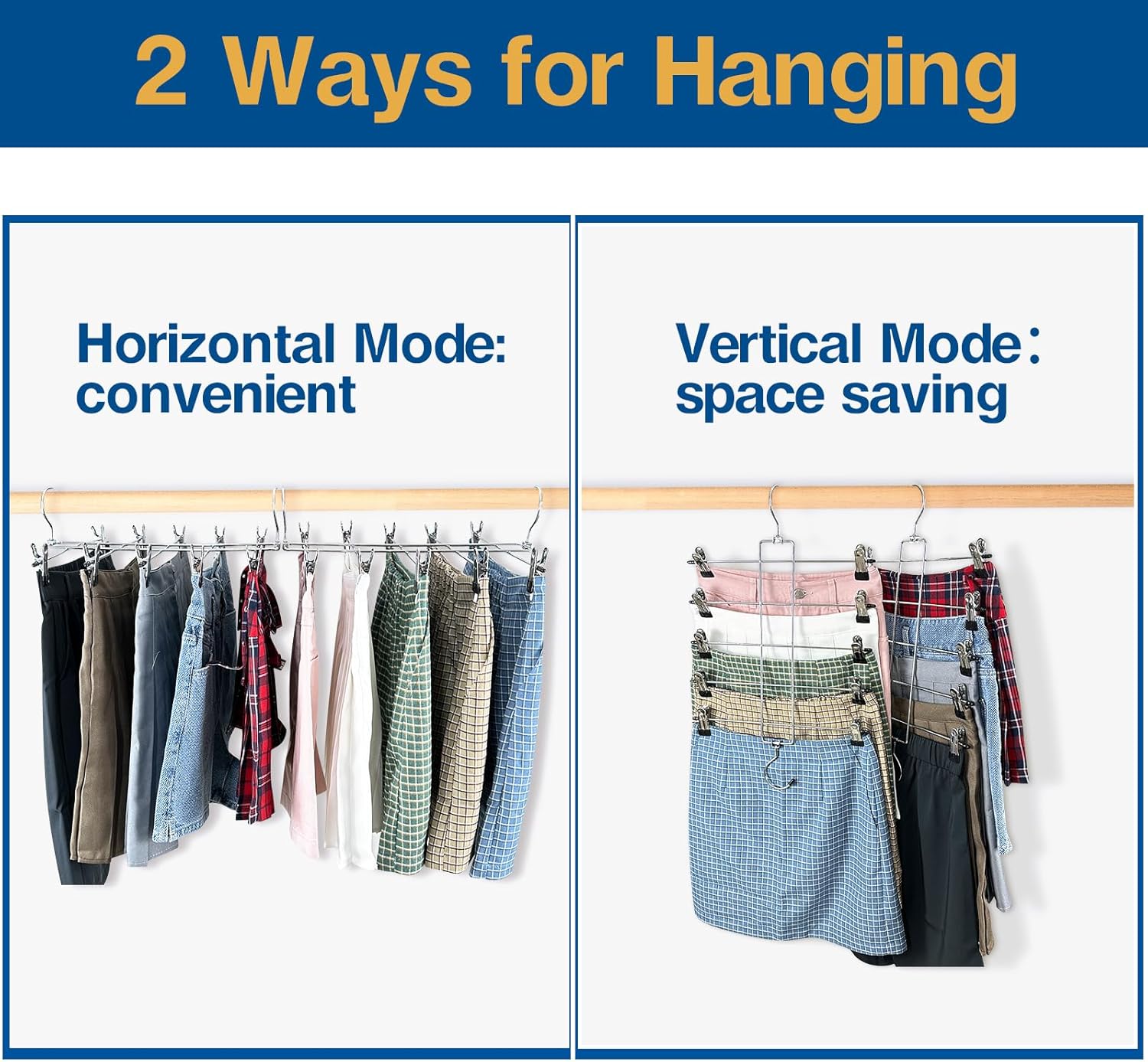 3 Piece Skirt Hanges Space Saving, Pants Hangers with Clips 5 Tier,Closet Organizers and Storager,Clothes Hanger Space Saver,Closet Organization for Skirt,Trousers,Jeans,Legging