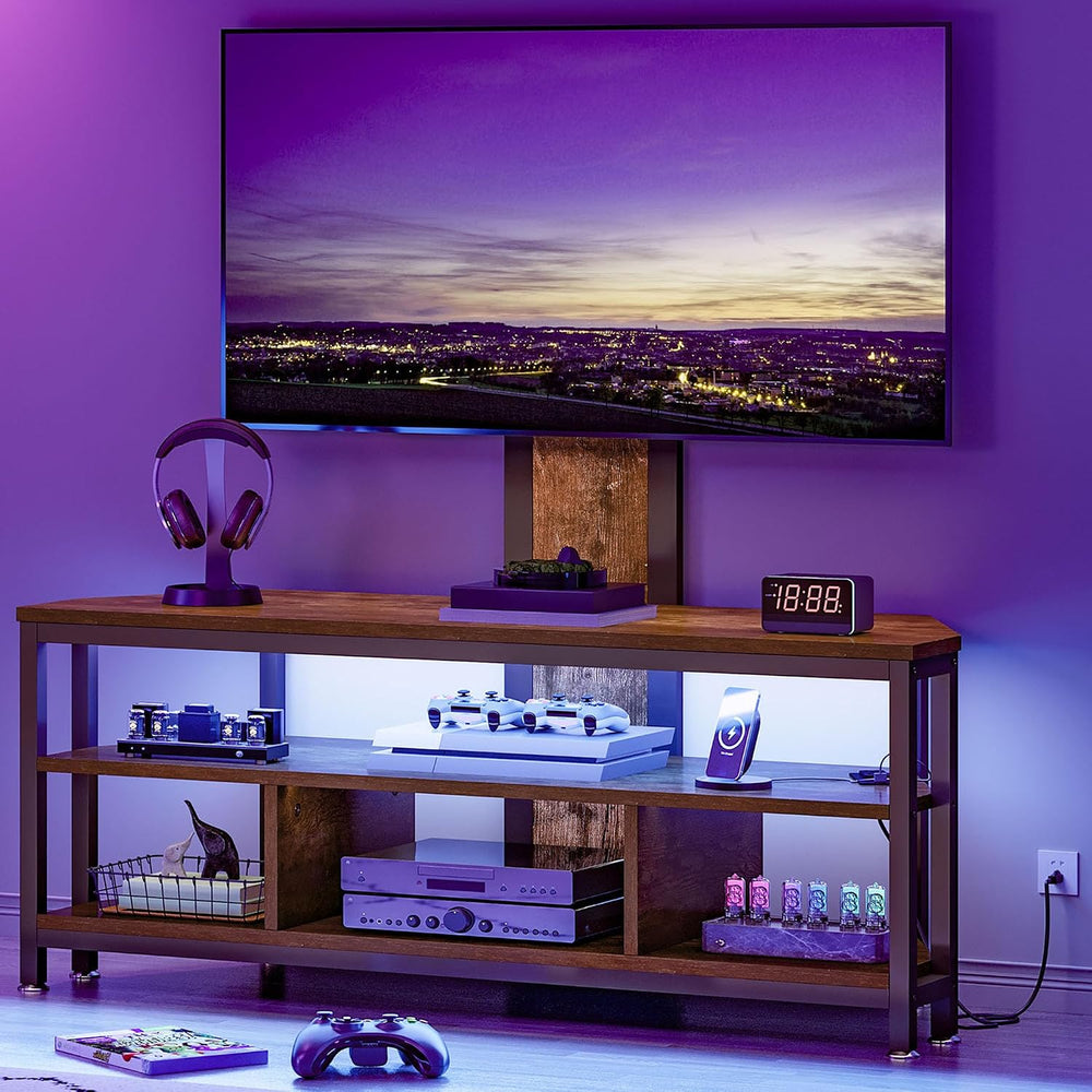 DWVO Corner TV Stand with Mount & LED, Height Adjustable, Rustic Brown | ...