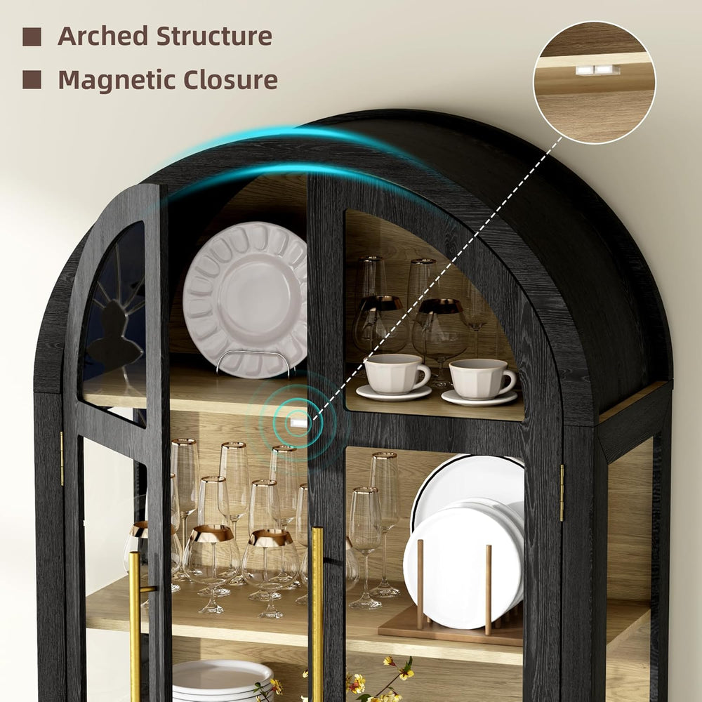 Vlsrka 71" Arched Curio Cabinet with Glass Doors, 4-Shelves Display Cabi...