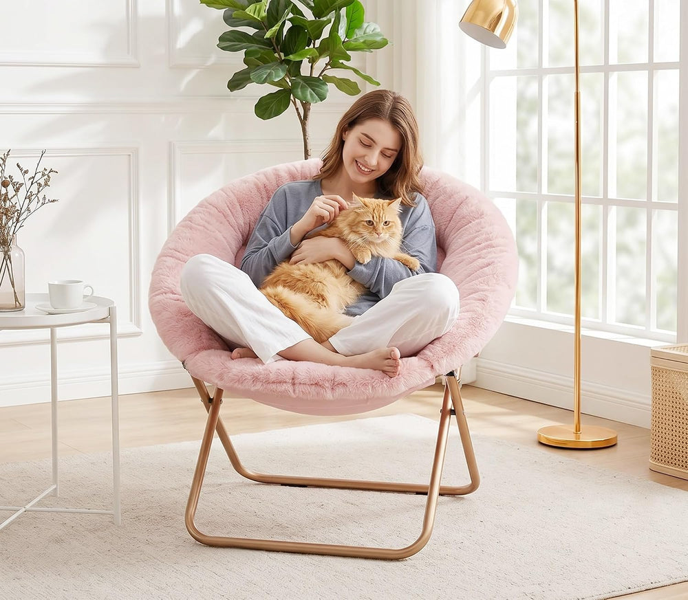 Cozy Saucer Chair, Padded Round Moon Lounge Chair for Bedroom Living Room | T...
