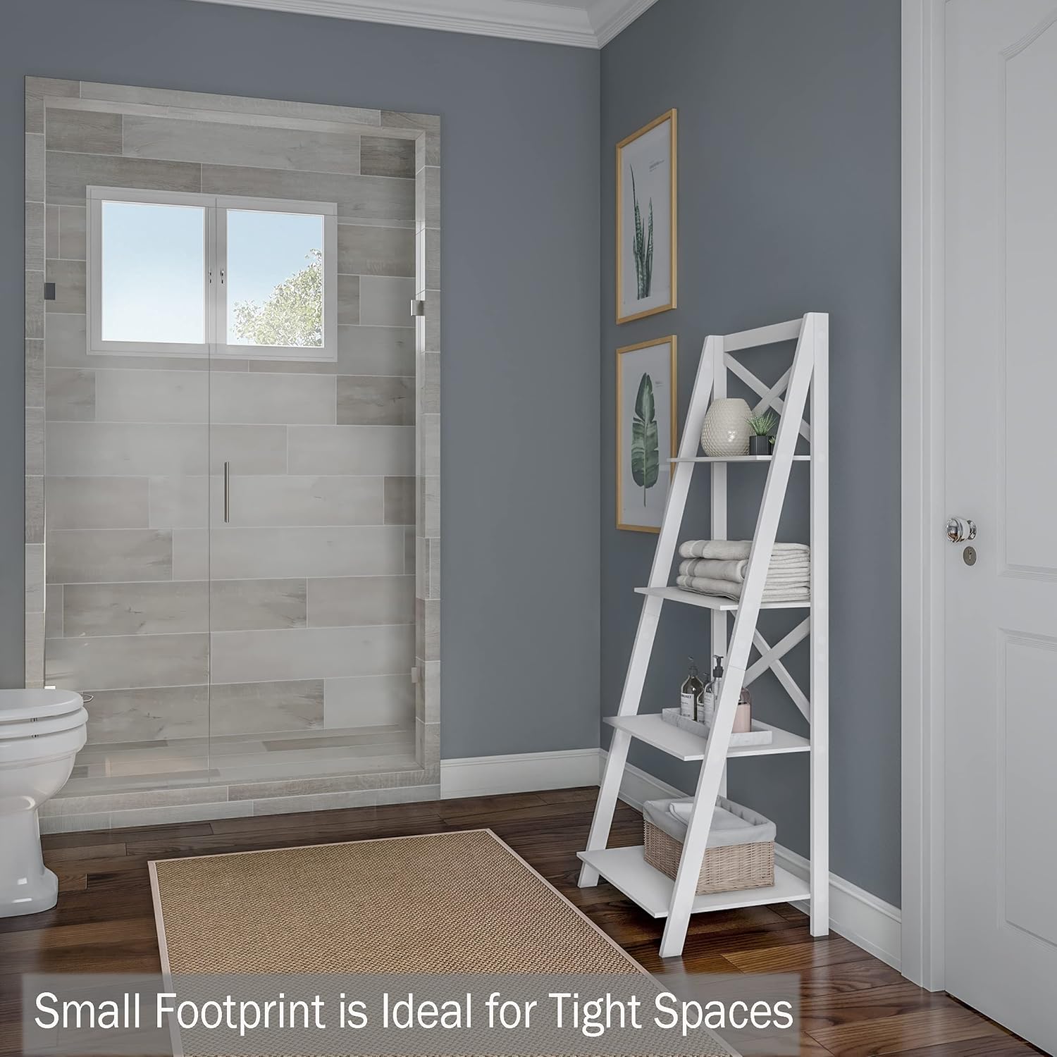 4-Tier Ladder Bookshelf - Freestanding Shelved Bookcase with X-Back Frame and Leaning Look - Display Shelves for Home or Office by Lavish Home (White)
