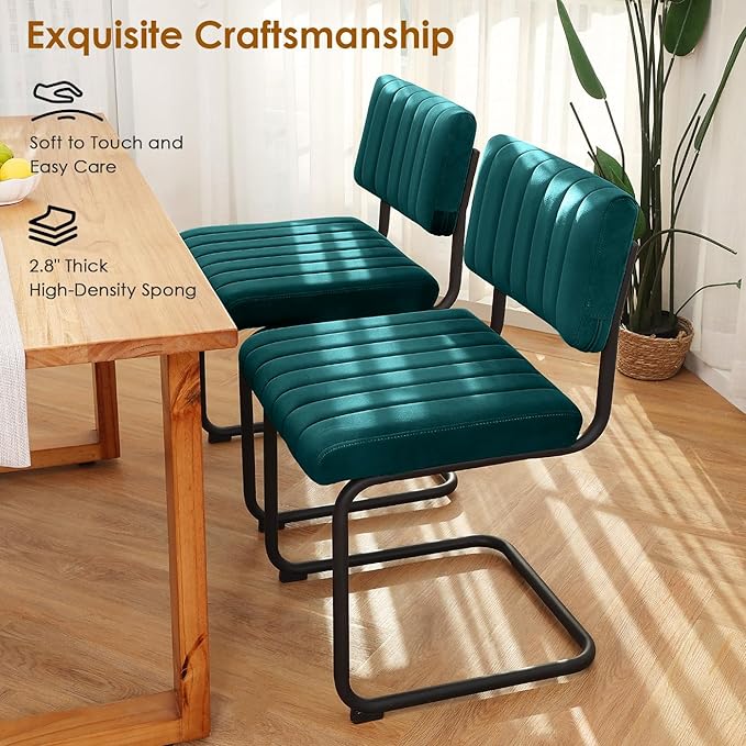 ONEVOG Modern Luxury Velvet Dining Room Chairs Set of 4, Teal Upholstered Kitchen Chairs, Heavy Duty Contemporary Armless Dining Chair with Wide Comfy Seat and Black Metal Legs, Cantilevered Design
