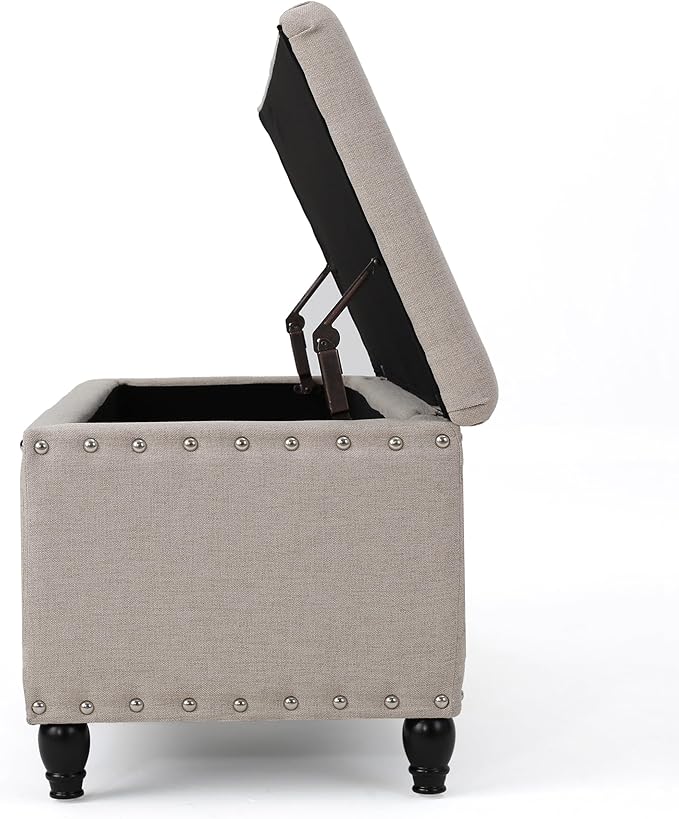 Storage Ottoman Bench,End of Bed Stool w/Safety Hinge & Nailhead Accents,Bedroom Upholstered Footrest,for Entryway,Living Room, Bed Room, Wheat,42inch
