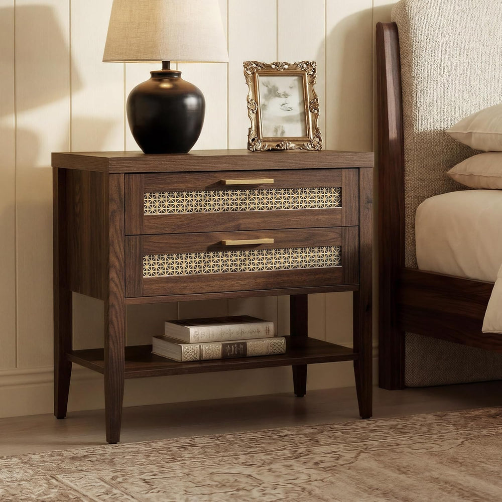 SICOTAS Night Stand Set 2,Rustic Nightstand Set of 2 with Drawer and Shelf | ...