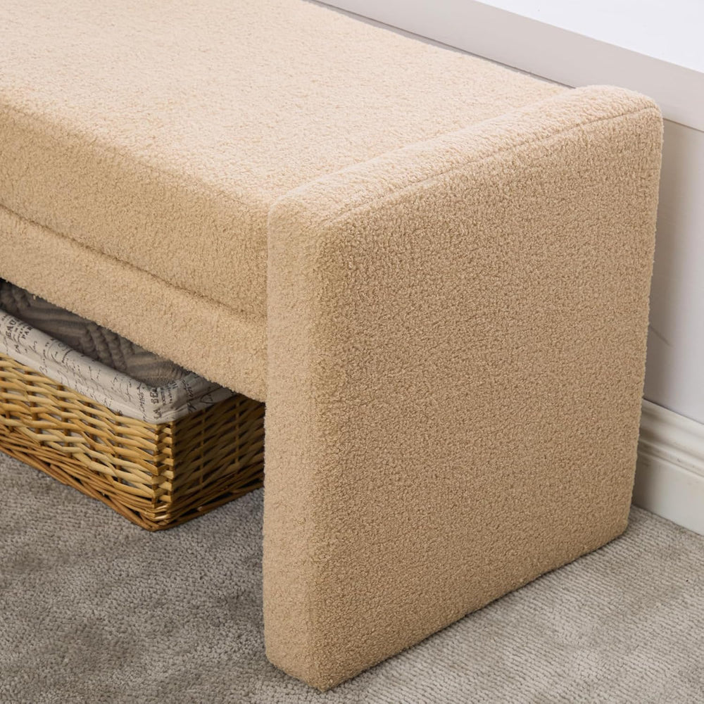 Shoe Bench for Entryway, 66.9''W Modern Boucle King Size End of Bed B...