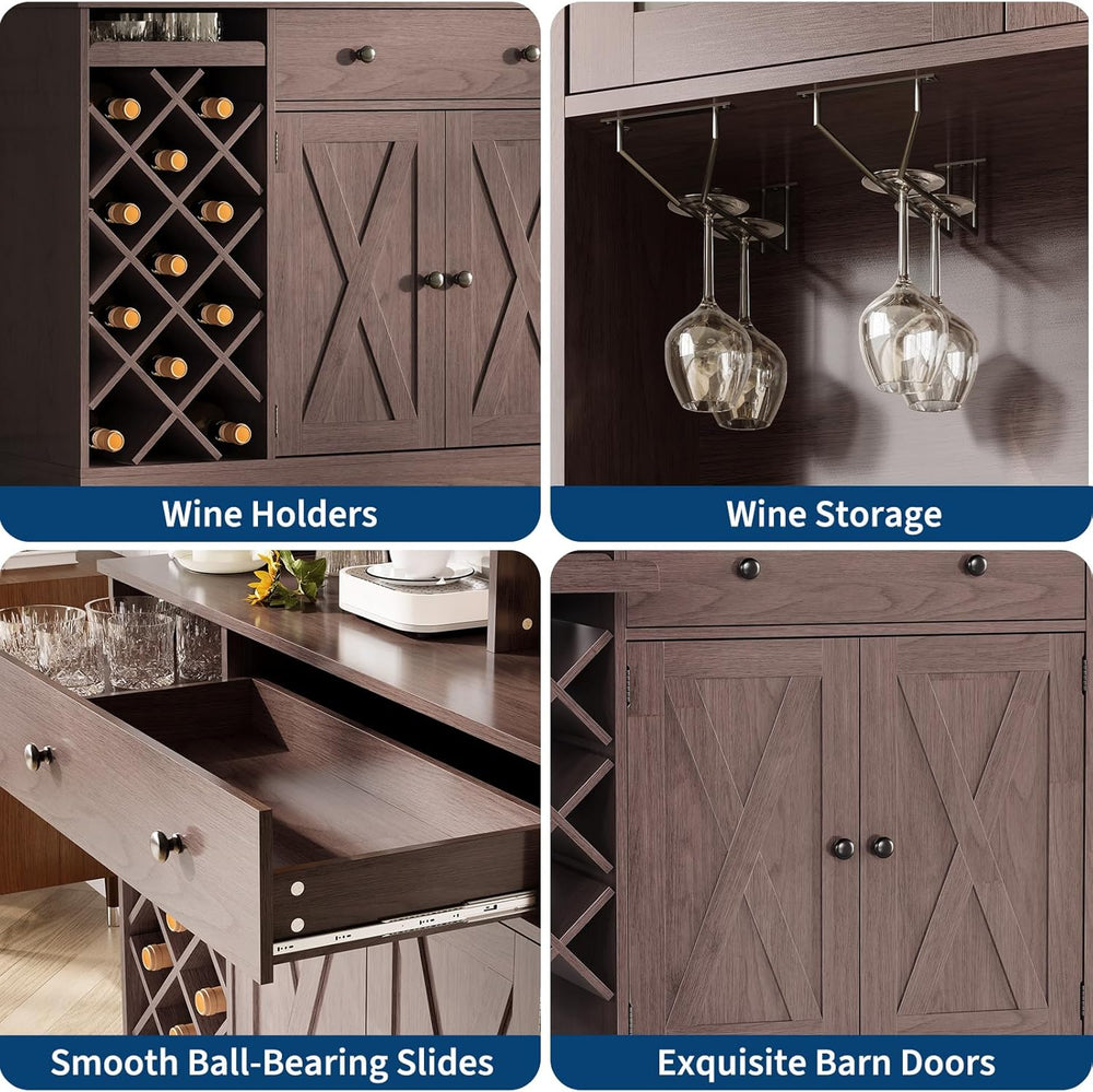 71-Inch Kitchen Hutch Cabinet with Storage, White & Light Walnut Top, Acr...