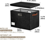 17" Large Collapsible Storage Bins with Lids, Stackable Closet Organizers with PU Handle and Labels, 3-Pack Decorative Fabric Storage Boxes for Home, Bedroom, Closet, Office, Nursery(Black)
