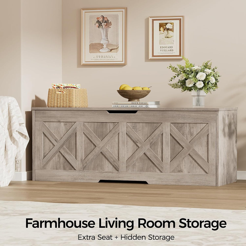 Homleke 47.2" Extra-Large Wooden Storage Chest, Farmhouse Storage Bench ...