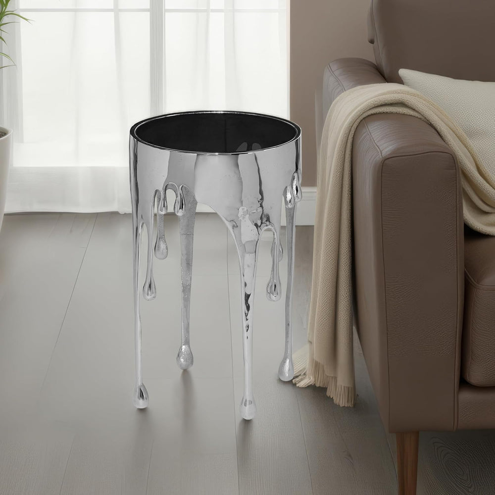 TUP THE URBAN PORT Capri Side End Table, 24.75 Inch Round Glass Top, Silver F...