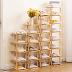5-Tier Vertical Shoe Rack - Tall Narrow Shoe Rack Organizer for Small Spaces,Bamboo Shoen Shelf for Entryway,Closet,Corner,Doorway,Skinny Shoe Shelf Space Saving Shoe Storage (Natural, 5-Tier)