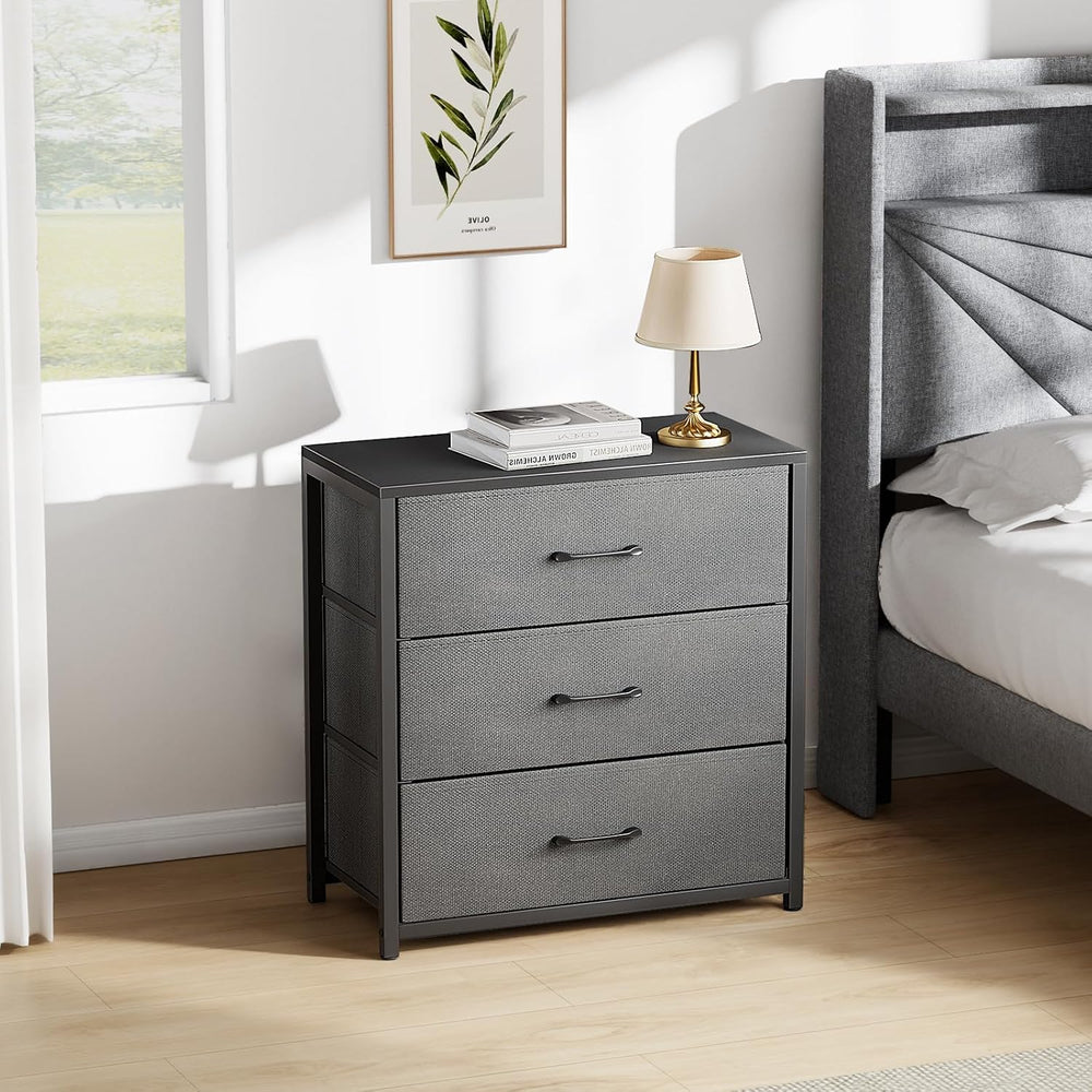 Memobarco Nightstand with 3 Fabric Drawers, Storage Dresser, Gray | Storage D...