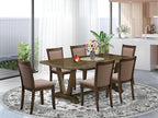 East West Furniture V777MZ748-7 7 Piece Modern Dining Table Set Consist of a Rectangle Wooden Table with V-Legs and 6 Coffee Linen Fabric Upholstered Chairs, 40x72 Inch, Multi-Color