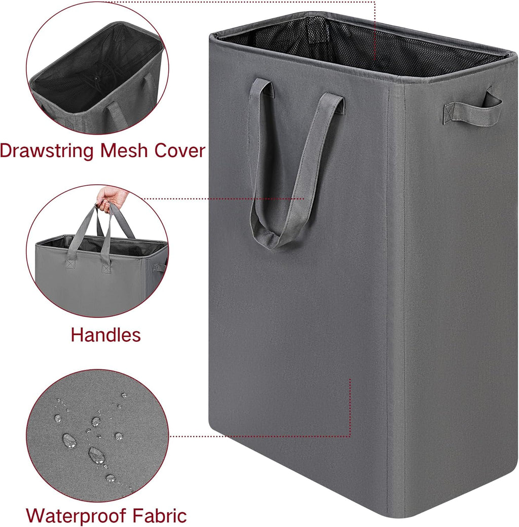 efluky Slim Laundry Basket, Narrow Laundry Hamper with Handles, Collapsible Dirty Clothes Hamper, Tall Laundry Bin for Laundry Room, Dorm and Bedroom, 19.8 Gallon (75L) Grey
