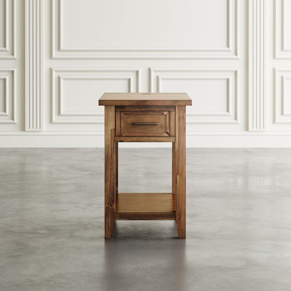 Jofran Acacia Wood USB Charging End Table with Storage, Transitional Side Tab...