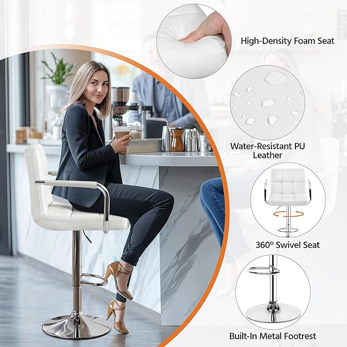Yaheetech Bar Stools, PU Leather Adjustable Swivel Barstools, Hydraulic Kitch...