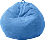 Hobestluk Adult Bean Bag Chair Teardrop Shape with Filling, 3.5FT Blue | Soft Fabric, Corduroy Cover, Removable and Washable, Memory Foam Filler, Portable Handle, Gaming, Relaxing, For Living Room