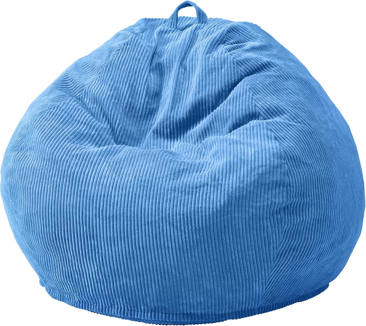 Hobestluk Adult Bean Bag Chair Teardrop Shape with Filling, 3.5FT Blue | Soft Fabric, Corduroy Cover, Removable and Washable, Memory Foam Filler, Portable Handle, Gaming, Relaxing, For Living Room