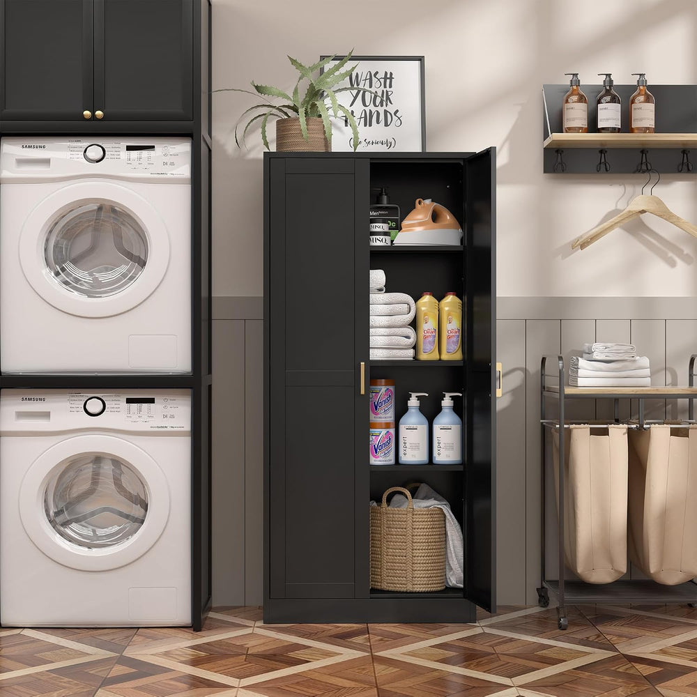 Steeloong 60"Metal Pantry Storage Cabinet with Doors & 4 Adjustable ...