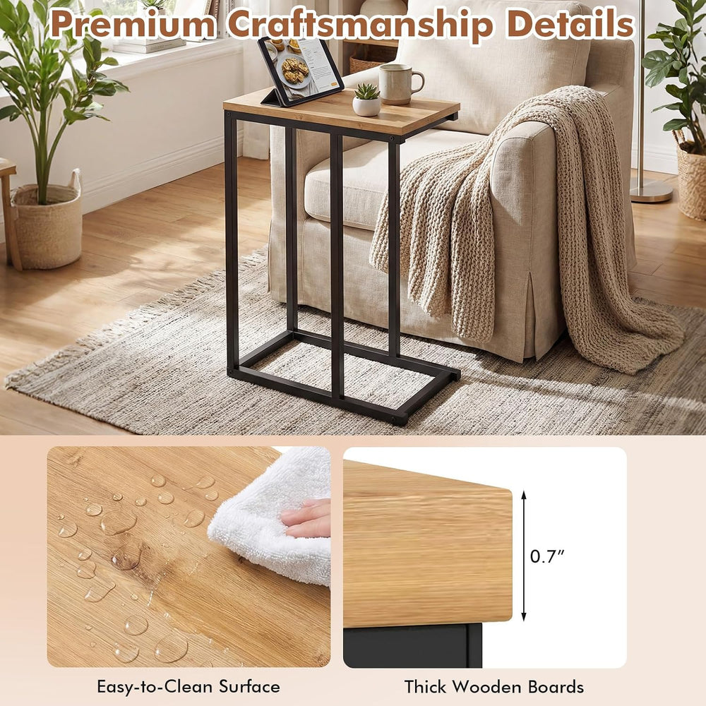 Giantex C-Shaped End Table, Set of 2 Small Sofa Couch Side Table that Slide U...