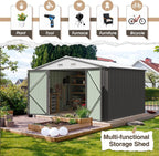 Furniwell 10x8 FT Outdoor Storage Shed, Metal Garden Sheds Outdoor Storage House with Single Lockable Door for Backyard Patio Lawn, Gray