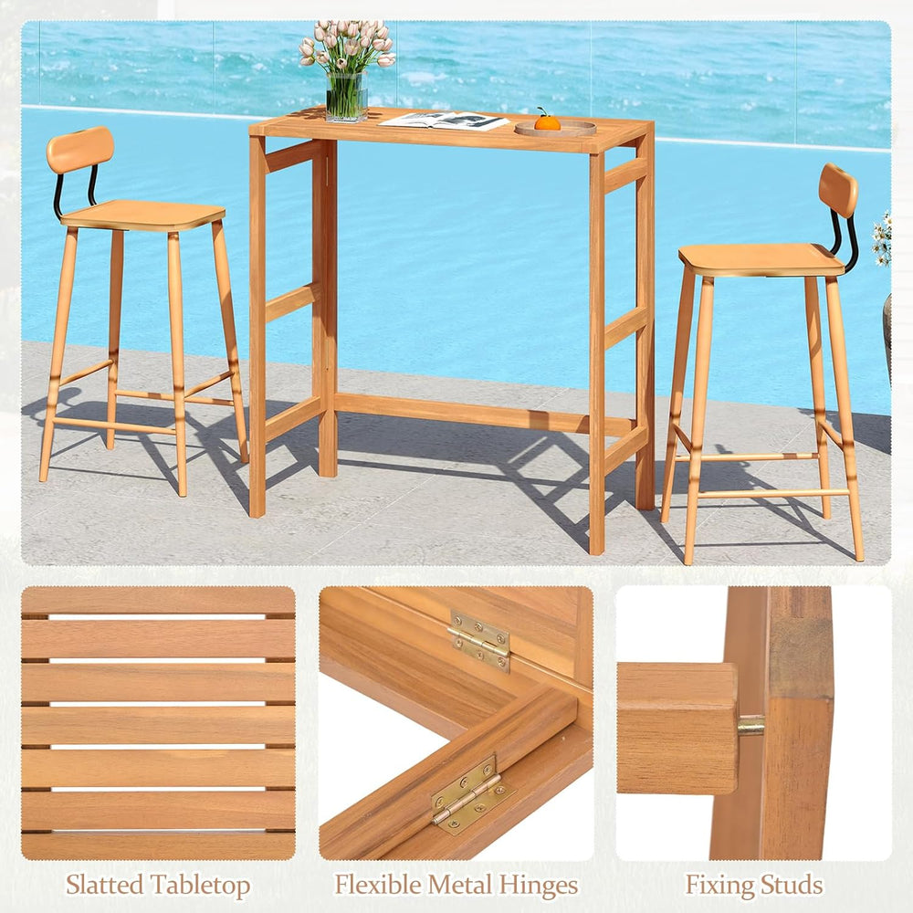 Tangkula Acacia Wood Outdoor Folding Bar Table, Patio Rectangle Counter Heigh...