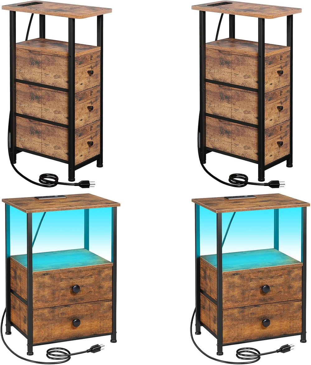 LOAKEKEL Narrow End Tables Living Room Set of 2 with Charging Station