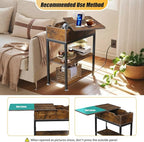 Rotating Top End Table with Charging Station, Side Table with USB Ports and Outlets, 24" W x 12" D x 27" H, Rotating End Table with Storage, Couch Side Tables, Narrow Table Living Room, Bedroom