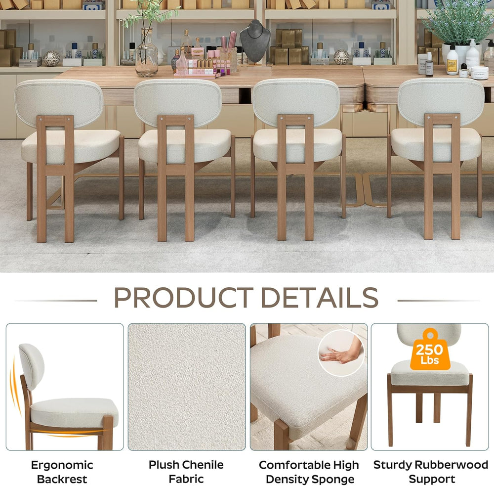 RGZ Mid Century Wooden Dining Chairs Set of 4, Modern Fabric Upholstered Beig...