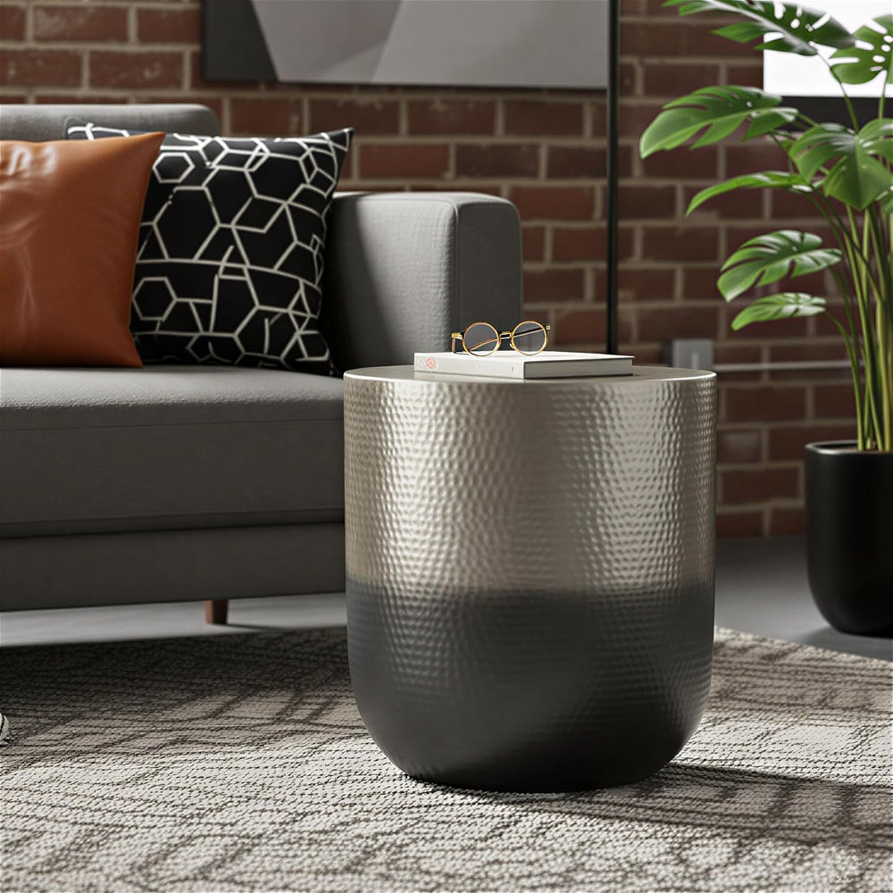 SIMPLIHOME Nova Metal Table - 19 inch Wide Solid Iron Drum Accent Table in Sm...