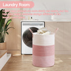 CLHMILY&Z 80L Laundry Basket Round Storage Rope Basket - 16.5x22.5 Inches - Pink Hamper in Bedreoom and Cute Storage Bin for Blankets, Toys, and Nursery Essentials