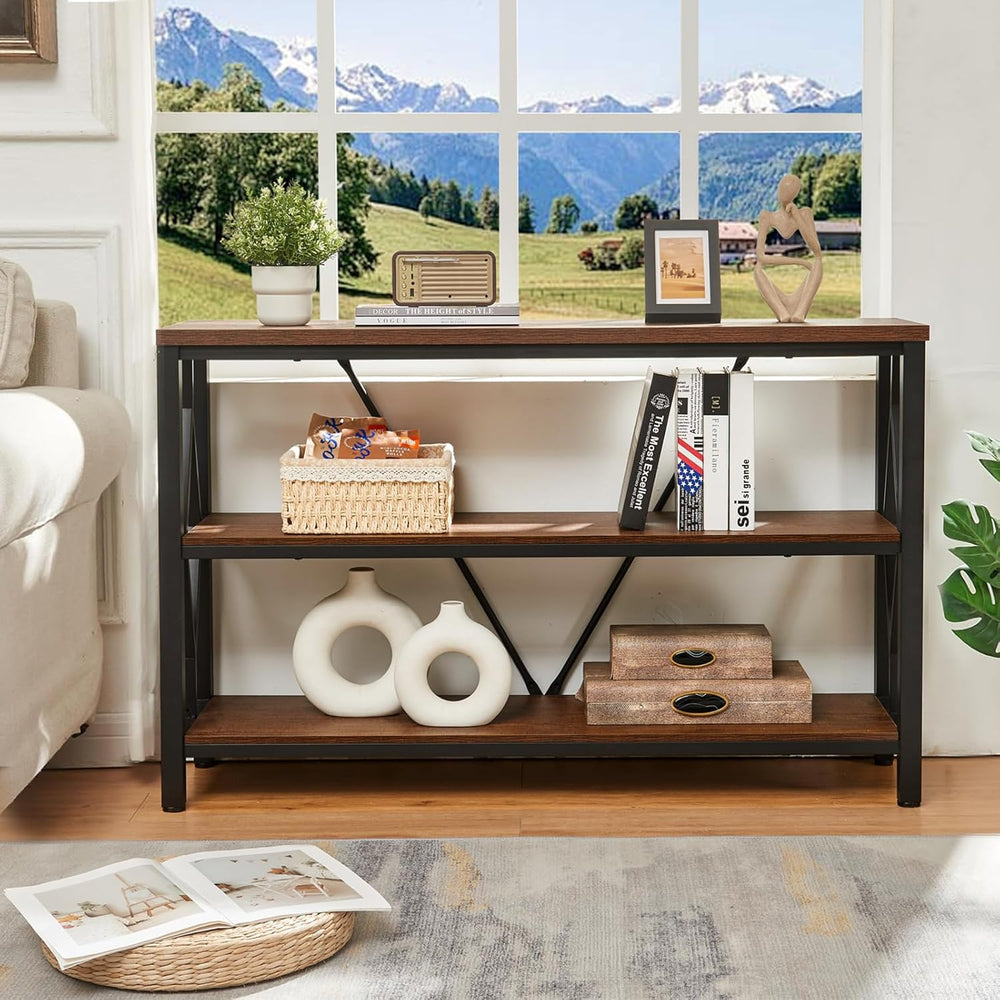 HOMISSUE Sofa Console Table, Rustic Console Table with 3-Tier Storage, Engine...
