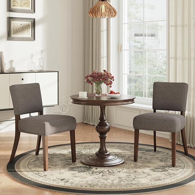 Upholstered Dining Chairs Set of 2, Fabric Kitchen Chairs with Padded Seat & Back, Solid Wood Legs, Modern Simple Dining Room Chairs for Kitchen, Dining Room, Living Room, Brown
