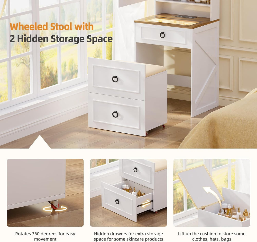 HNEBC 58" H Vanity Desk - with 3-Color Lights and Mirror,4-in-1 Compact ...