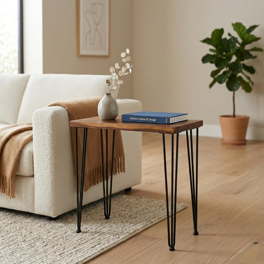 Walnut Solid Wood Side Table - 24 W 12 D Narrow End Table for Living Room, Ha...