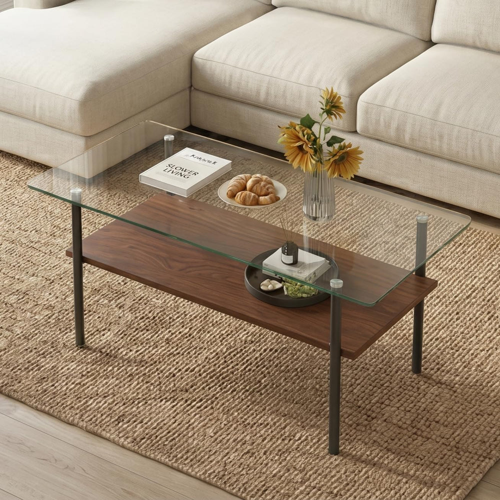 Glass Coffee Table Modern Center Table, Coffee Table for Living Room, Tempere...