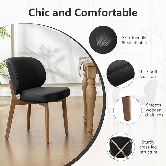 YOUNIKE Dining Chair with High Back Set of 4 Mid Century Modern Kitchen Chair Faux Leather Upholstered Armless Chair 20" Wide Padded Seat with Wooden Legs for Kitchen Dining Living Room Bedroom Black