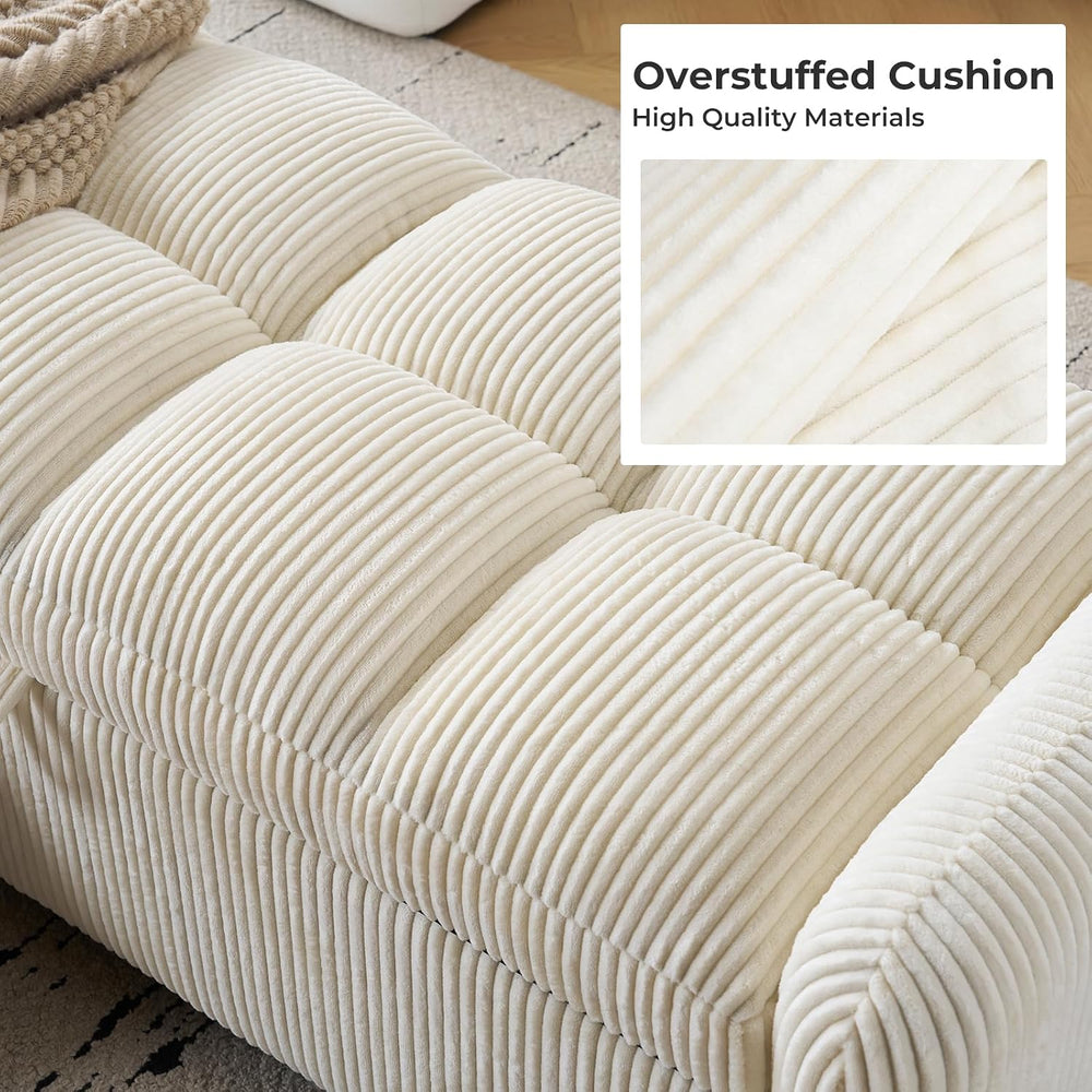 Oversized Corduroy Ottoman Bench with Storage, Upholstered End of Bed Bench f...