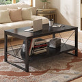 Rectangle Coffee Table Tea Table with Storage Shelf, Farmhouse Wooden Coffe Table for Living Room Table, 40" Rustic Center Table 2-Tier Minimalist Coffee Table Easy Assembly (Black)
