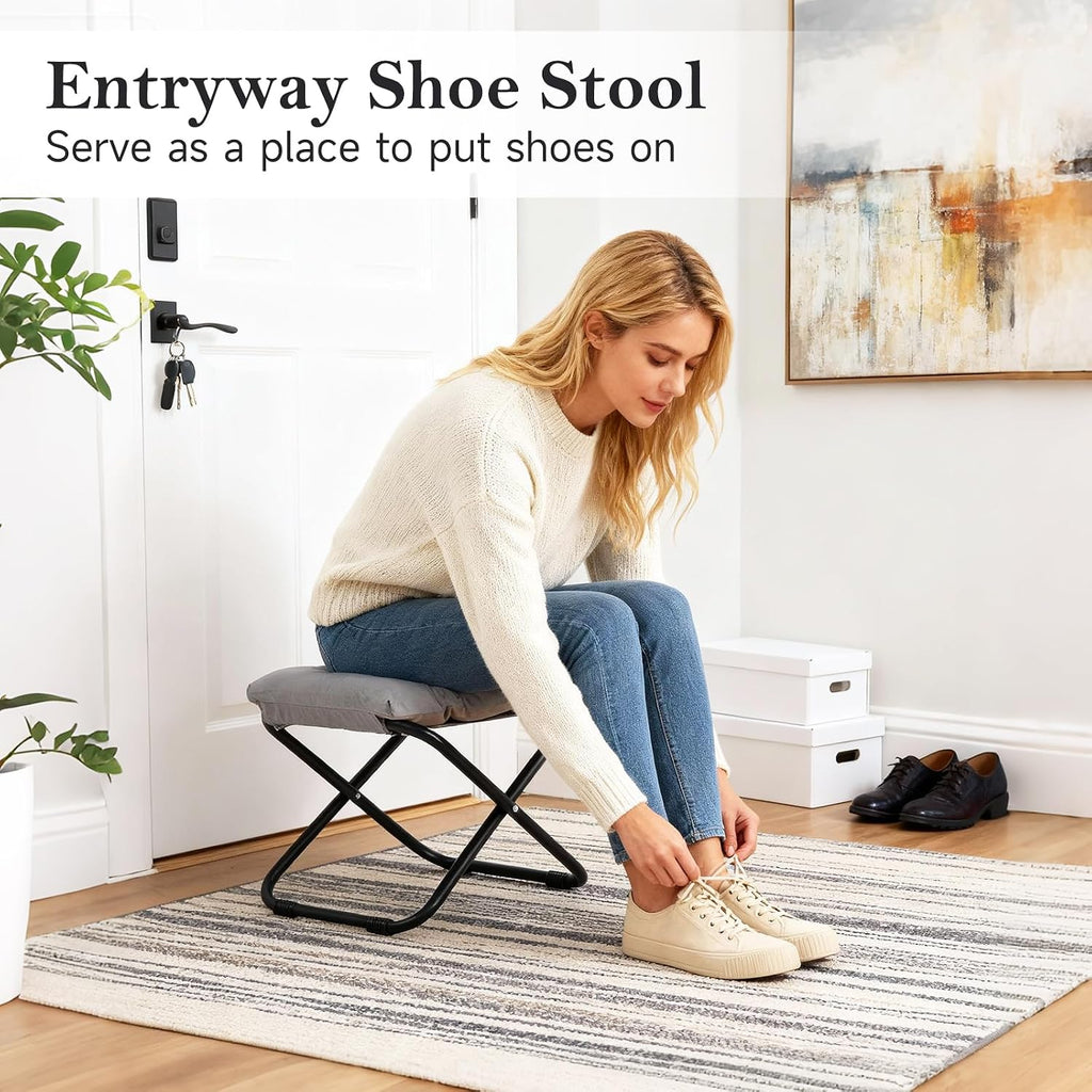 Welnow Folding Ottoman Foot Stool with Detachable Cushion,16'' H, Light Grey