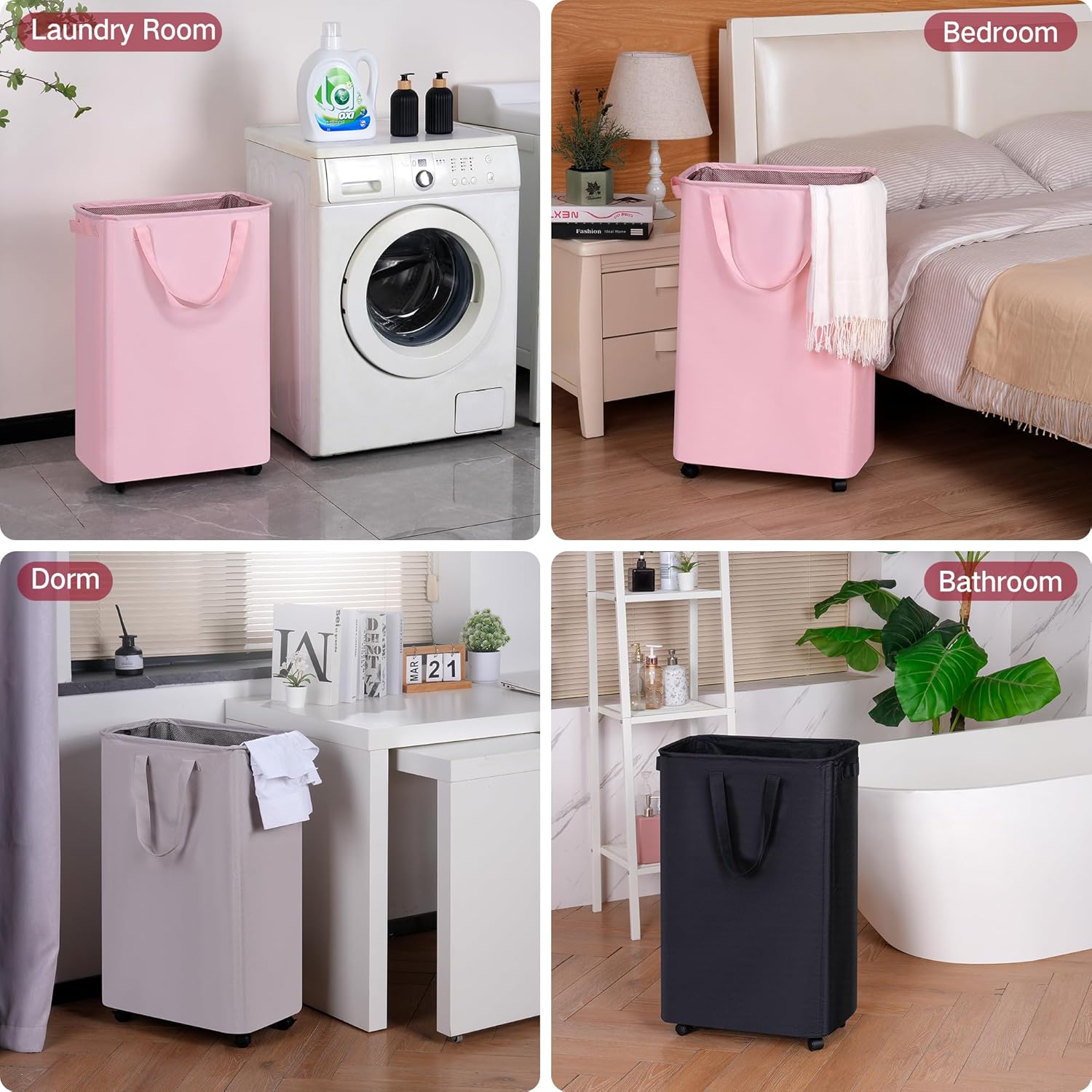 Slim Laundry Hamper with Wheels, Rolling Laundry Basket for Clothes, Small Laundry Basket for Bedroom, Dorm and Laundry Room, 75L (19.8 Gallons) Beige